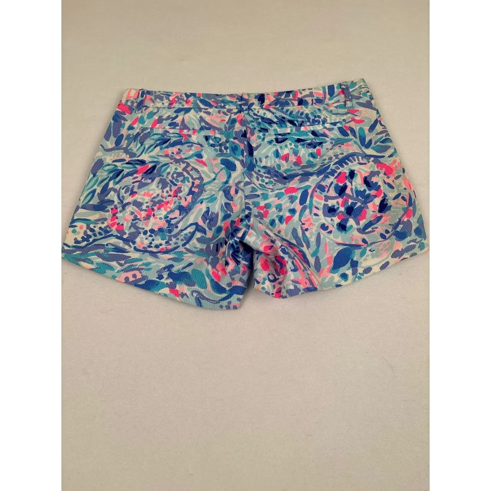Lilly Pulitzer Callahan Shorts Womens 8 Blue Pink Floral Eyelet Trim Cotton 5in‎